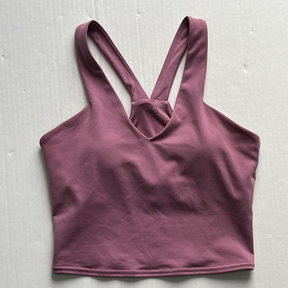 ALO YOGA Womens M Airbrush Real Bra Crop Tank Top Pink Built-in Shelf Bra Padded